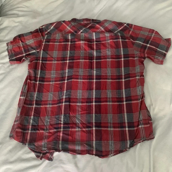 Rvca Men’s size large short sleeve button down shirt plaid red navy cream gray - Picture 4 of 8